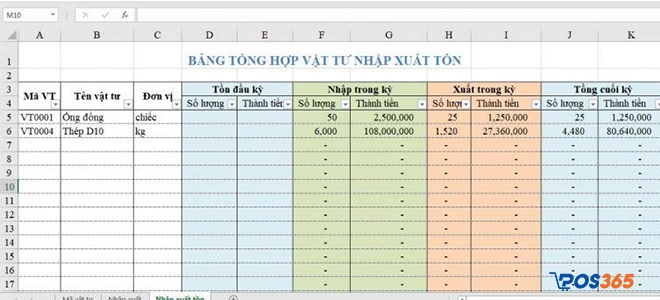 cách quản lý kho vật tư bằng excel