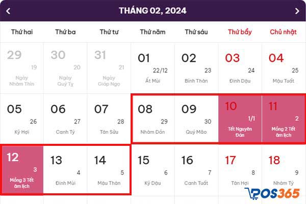 Lịch nghỉ tết nguyên đán 2024