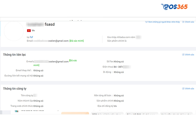 Thông tin của công ty trên Alibaba