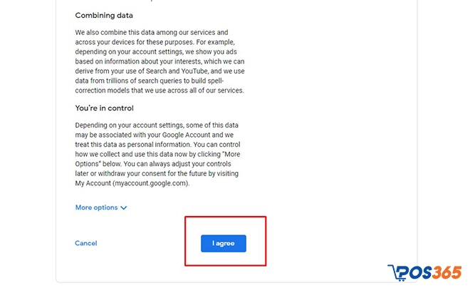 Bước 7: Chọn “I agree” để đồng ý với những điều khoản của Google.
