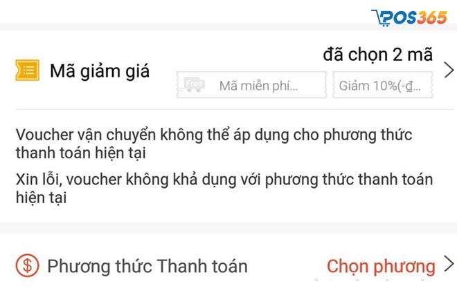 Lỗi chọn hình thức thanh toán