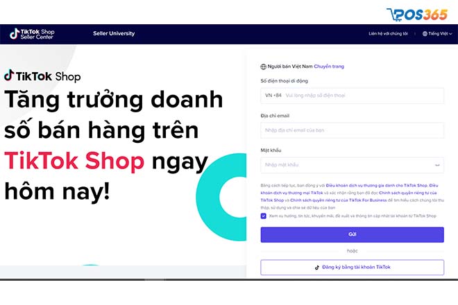 truy cập trang chủ để bắt đầu đăng ký tiktok shop