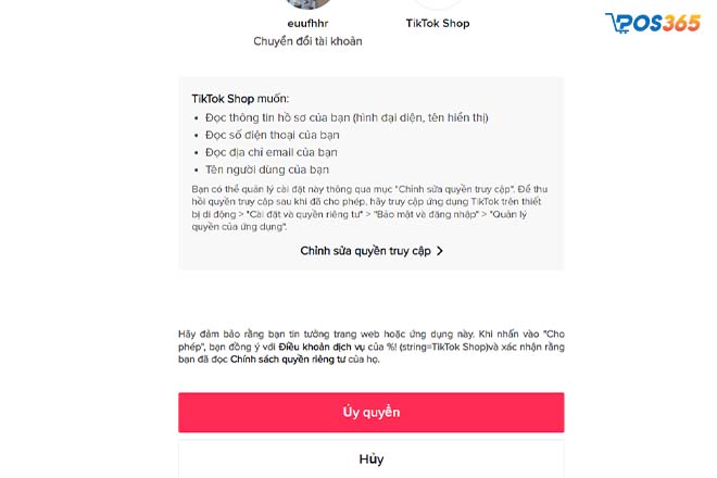 xác nhận ủy quyền vào tiktok shop