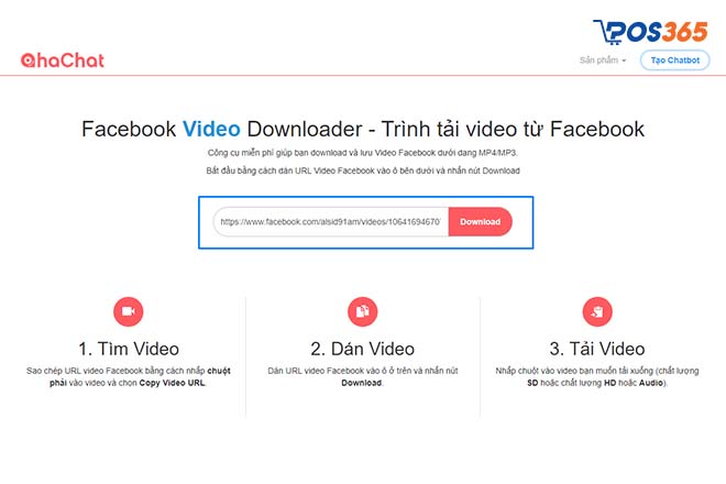 Trình tải video Facebook Full HD miễn phí của AhaChat