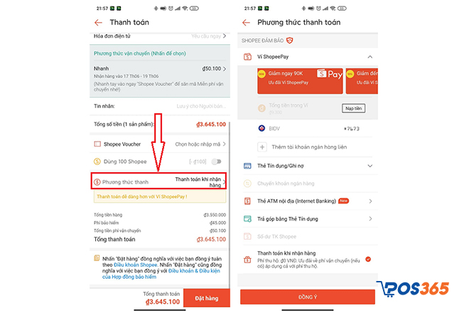 cách đổi phương thức thanh toán trên shopee