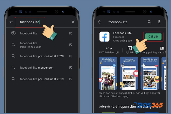 cài đặt facebook lite