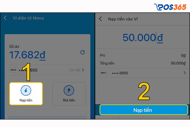 Chi tiết cách nạp tiền vào ví Moca