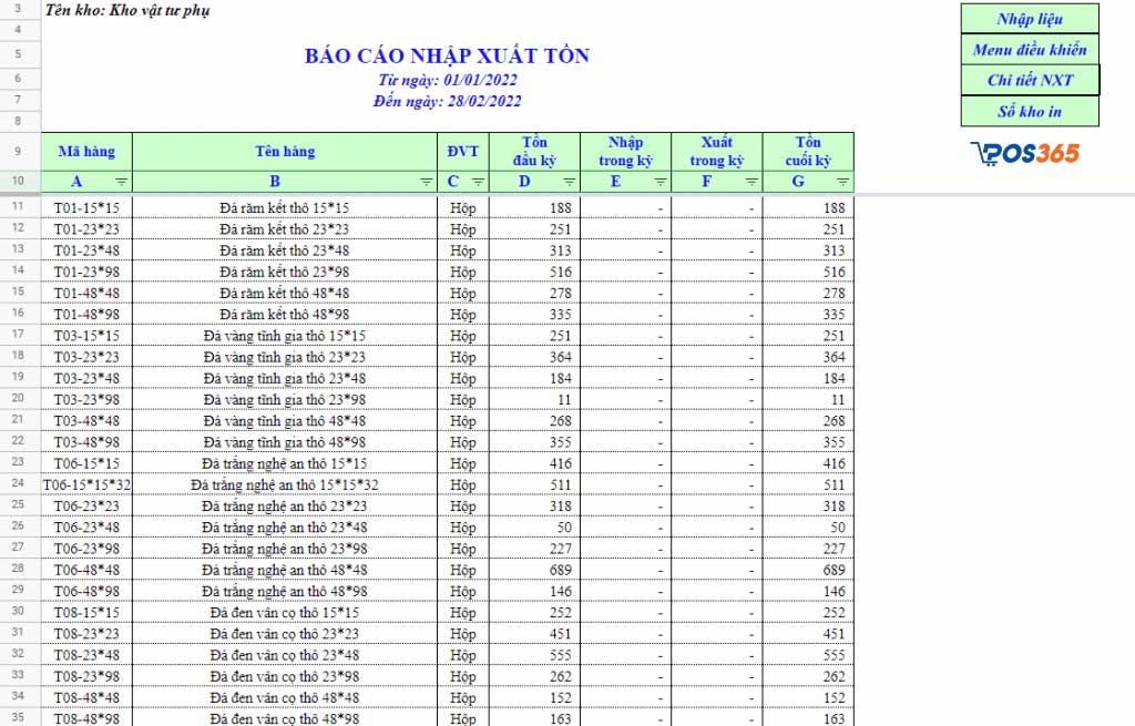 File quản lý nhập xuất tồn vật tư bằng excel