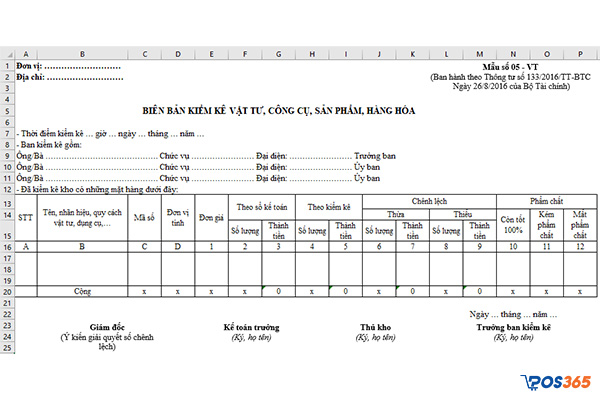 Mẫu biên bản xử lý chênh lệch hàng tồn kho