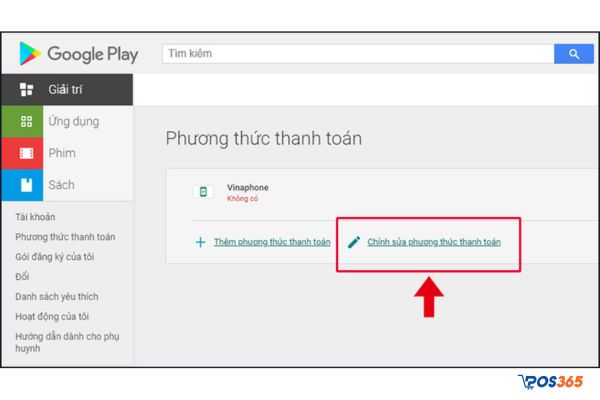 Nhấp vào Chỉnh sửa phương thức thanh toán tại giao diện của Google.