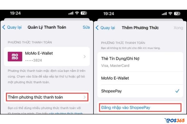 chọn mục Thêm Phương thức Thanh toán. Chọn ShopeePay.